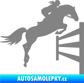 Samolepka Kůň 080 pravá skok přes překážku šedá