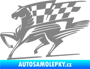 Samolepka Kůň racing 001 levá se šachovnicí šedá