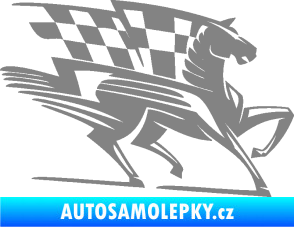 Samolepka Kůň racing 001 pravá se šachovnicí šedá