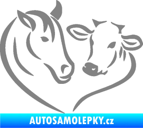 Samolepka Kůň s kravičkou v srdíčku levá láska ke zvířatům šedá