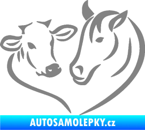Samolepka Kůň s kravičkou v srdíčku pravá láska ke zvířatům šedá