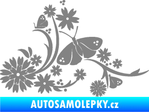 Samolepka Květina dekor 007 levá motýl s květy šedá