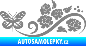 Samolepka Květina dekor 015 levá s motýlem šedá