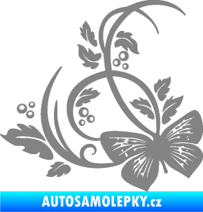 Samolepka Květina dekor 046 levá motýl šedá