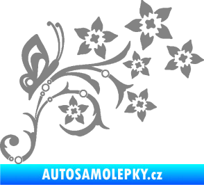 Samolepka Květina dekor 047 pravá s motýlem šedá