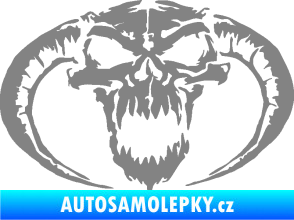Samolepka Lebka 027 levá se zahnutými rohy šedá