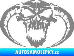 Samolepka Lebka 027 pravá se zahnutými rohy šedá