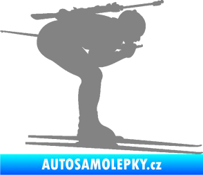 Samolepka Lyžař 028 pravá - biatlon šedá