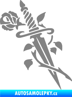 Samolepka Meč s růží pravá šedá