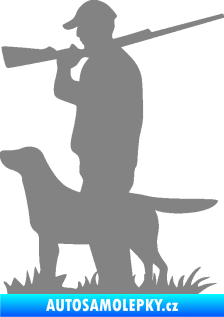 Samolepka Myslivec 005 levá se psem na lovu šedá