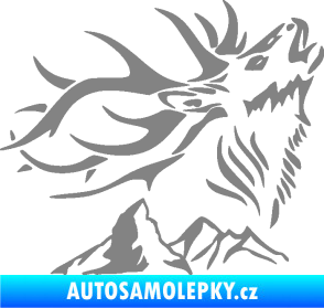 Samolepka Myslivost 003 pravá jelen a hory šedá
