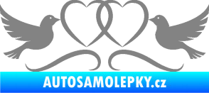 Samolepka Novomanželé 002 holubičky se srdíčky šedá