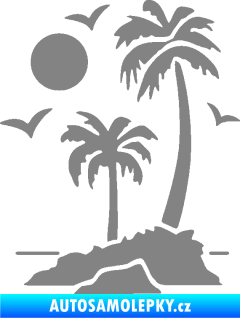 Samolepka Ostrov 002 levá palmy a moře šedá