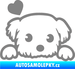 Samolepka Pes 057 levá se srdíčkem šedá