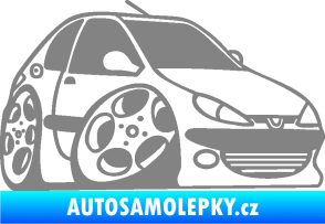 Samolepka Peugeot 206 karikatura pravá šedá