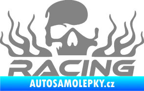 Samolepka Racing nápis s lebkou pravá šedá