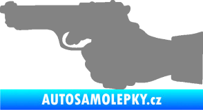 Samolepka Ruka s pistolí 001 levá ruce vzhůru šedá