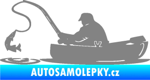 Samolepka Rybář 017 levá rybolov v lodičce šedá