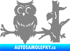 Samolepka Sova 005 levá na větvi šedá