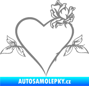 Samolepka Srdce s růží pravá šedá