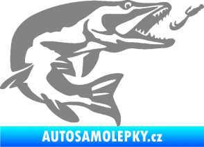 Samolepka Štika 005 pravá s návnadou šedá