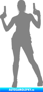 Samolepka Střelkyně 002 levá girl with gun šedá