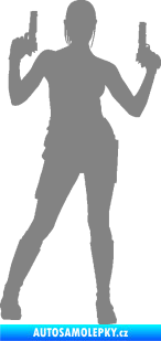 Samolepka Střelkyně 002 pravá girl with gun šedá