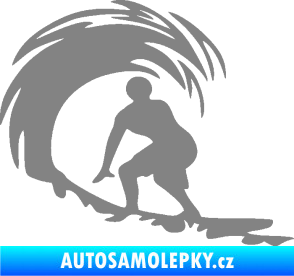 Samolepka Surfař 005 levá velké vlny šedá