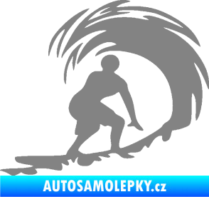 Samolepka Surfař 005 pravá velké vlny šedá