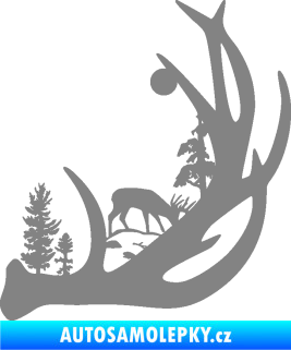 Samolepka Trofej s krajinou 001 pravá myslivost šedá