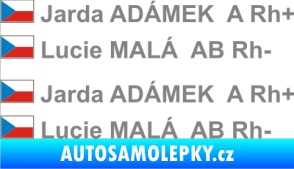 Samolepka Vlajka ČR se jménem a krevní skupinou šedá