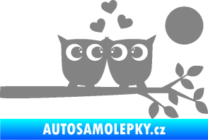 Samolepka Zamilované sovy pravá na větvičce šedá