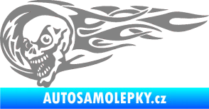 Samolepka Zubatka levá lebka v plamenech šedá