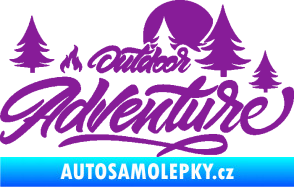 Samolepka Adventure outdoor nápis les,hory a táborák fialová