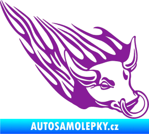 Samolepka Animal flames 010 pravá býk s kruhem fialová