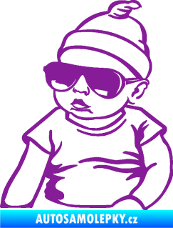 Samolepka Baby on board 003 levá miminko s brýlemi fialová