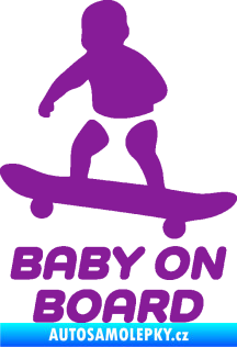 Samolepka Baby on board 008 levá skateboard fialová
