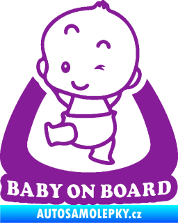 Samolepka Baby on board 011 levá s nápisem fialová