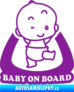 Samolepka Baby on board 011 pravá s nápisem fialová