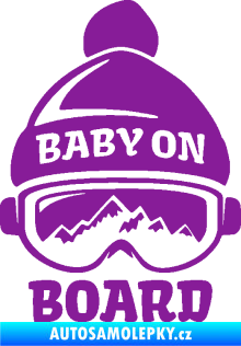 Samolepka Baby on board 012 levá na horách fialová