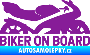 Samolepka Biker on board pravá motorka fialová
