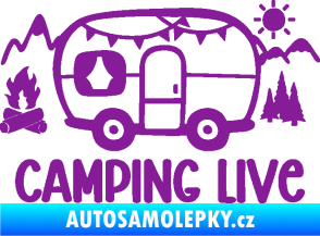 Samolepka Camping live 001 levá cestování v karavanu fialová
