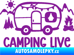 Samolepka Camping live 001 pravá cestování v karavanu fialová