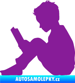 Samolepka Děti silueta 002 levá chlapec s knížkou fialová