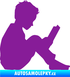 Samolepka Děti silueta 002 pravá chlapec s knížkou fialová