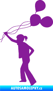 Samolepka Děti silueta 006 levá holka s balónky fialová