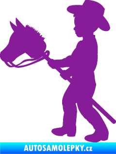 Samolepka Děti silueta 012 levá kluk s dřevěným koníkem fialová