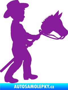 Samolepka Děti silueta 012 pravá kluk s dřevěným koníkem fialová