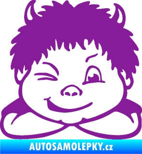 Samolepka Dítě v autě 055 pravá kluk čertík fialová