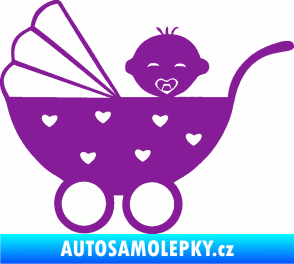 Samolepka Dítě v autě 070 levá kočárek s miminkem fialová